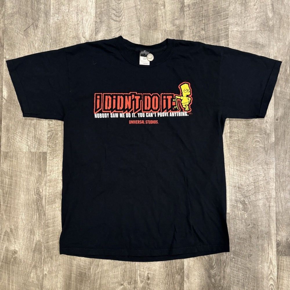 Vintage Bart Simpson Universal Studios T Shirt Men's Large Groening Black Y2K 90